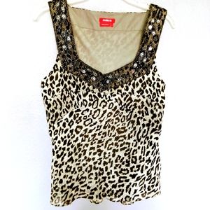 Dorothee Bis Silk Sleeveless Top in Leopard print Sequins Embroidery Sz.L